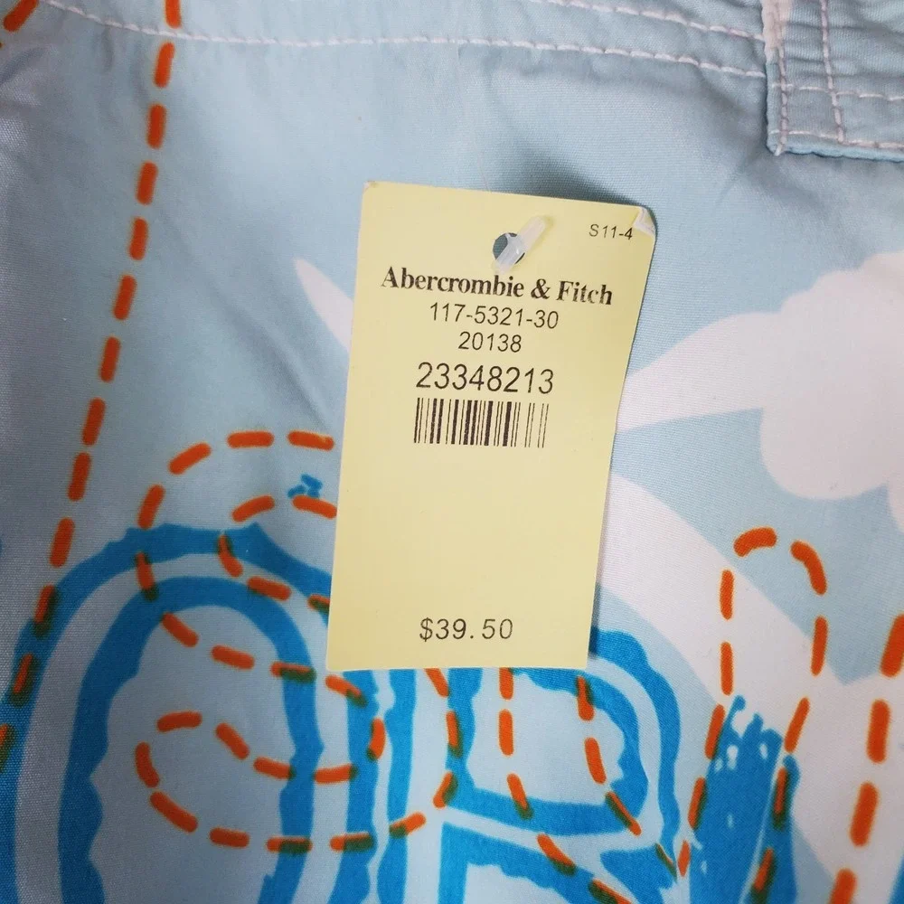 Abercrombie & Fitch Mens Board Shorts Sz Medium Light Blue Graphic Map Y2K